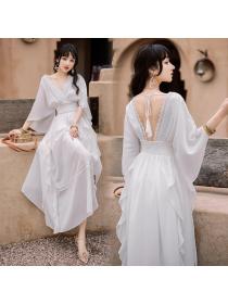 New fashion Beach Seaside Dress Backless Dress White Maxi dress for women