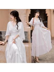 New fashion Beach Seaside Dress Backless Dress White Maxi dress for women