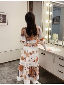 Fashion new Long-sleeved belted dress with floral print