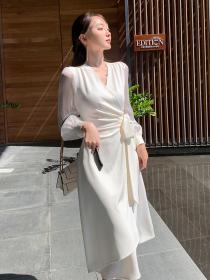 Fashion New Korean-style V-neck Slim- waist Elegant Dress