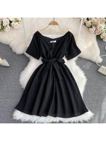 On sale Korean style V-neck short-sleeved chiffon dress