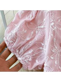 Chinese style Summer V-neck dress pink cheongsam