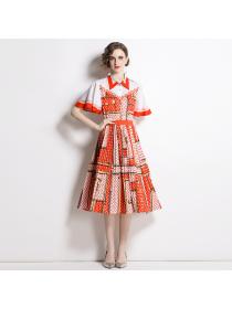 Vintage style European fashion dress ladies shirt 2pcs set for women