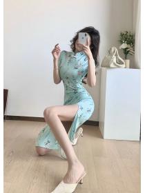 Outlet Chinese style Summer short sleeve cheongsam dress