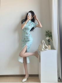 Outlet Chinese style Summer short sleeve cheongsam dress