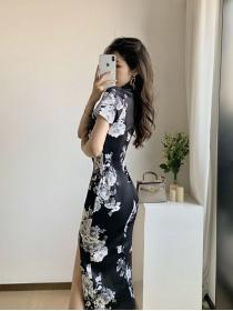 Outlet Black-white Vintage style dress summer cheongsam