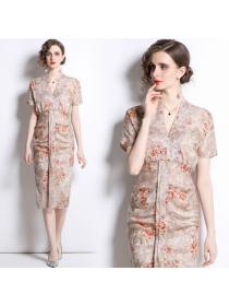 Hot sale European style floral dress slim dress