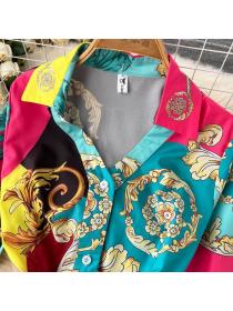 Vinatage style Colorful print pleated dress