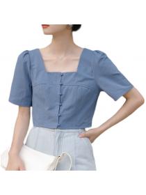 Fashion style Puff Sleeve Single-Breasted Women's Square neck Blouse 