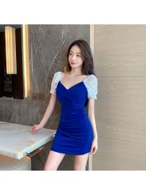 Outlet Korean style dress sexy strapless Short-sleeved dress