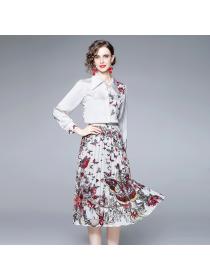 Spring and summer fashion suits high-quality print loose shirts pleated skirt two-piece set
