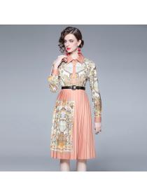 European fashion ladies temperament Elegant print dress