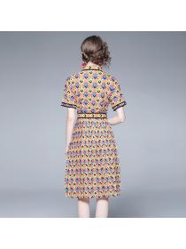 Vintage style ladies temperament short-sleeved dress pleated dress Summer mid-length dress