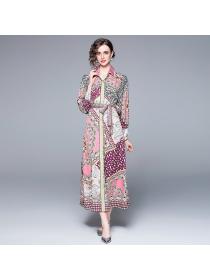 Spring/Summer New Leopard Print Long Sleeve Polo neck Dress