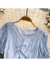 Outlet unique style tops puff sleeve chiffon shirt