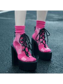 Outlet High-heeled Platform Transparent Lace-Up Sandals