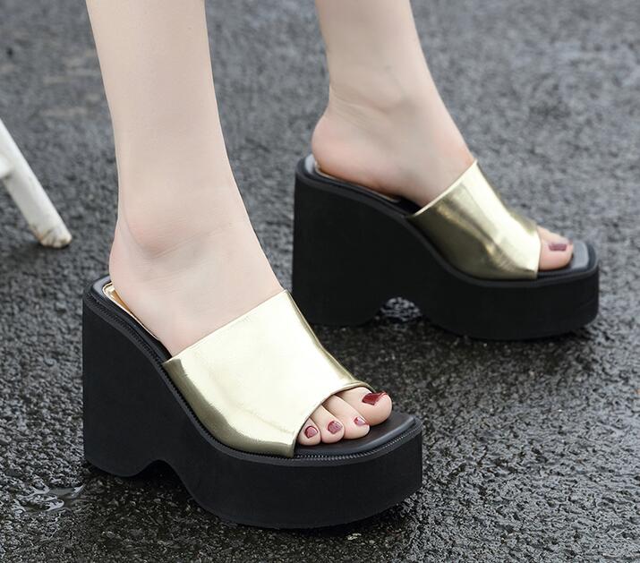 Wedge high-heeled platform European fashion slippers