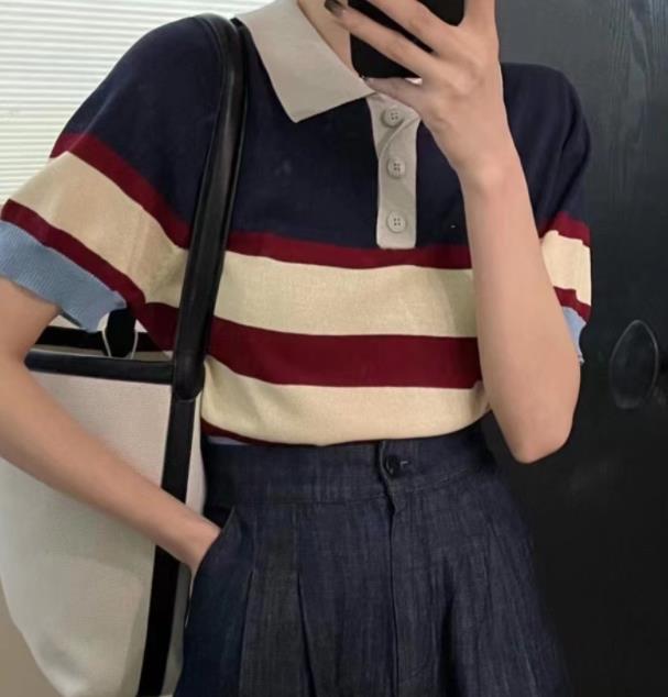 On Sale Stripe Knitting Color Matching Top