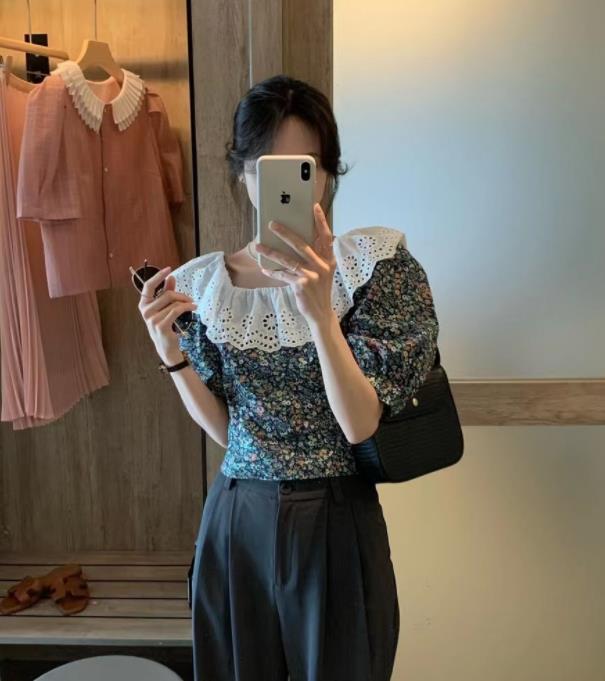On Sale  Flower  Printing  Color Matching Top