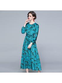 Vintage style print dress Slim long-sleeved Fashion dress