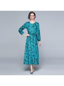 Vintage style print dress Slim long-sleeved Fashion dress