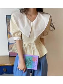  On Sale Pure Color Doll Collar Contrast Shirt