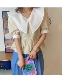  On Sale Pure Color Doll Collar Contrast Shirt