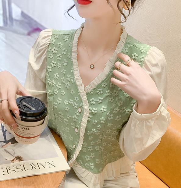 Korean style   temperament v-neck simple   floral shirt