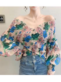 One-shoulder temperament Fashion    floral shirt