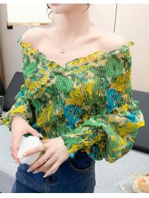 One-shoulder temperament Fashion    floral shirt