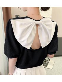 Korean Style Back Bowknot Matching Sweet Top 