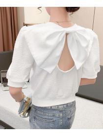 Korean Style Back Bowknot Matching Sweet Top 