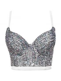 Summer Gathered Sexy chest pad top corset high-end beaded diamond camisole