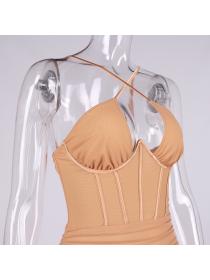 Outlet hot style Women's halter neck fishbone Popular backless hip-full dress