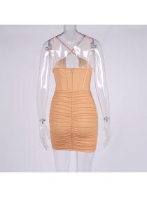 Outlet hot style Women's halter neck fishbone Popular backless hip-full dress