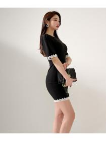 On Sale  temperament slim stitching lace simple sexy package hip slit dress