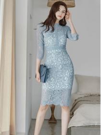 On Sale Stand Collars Lace Hollow Out Dress 