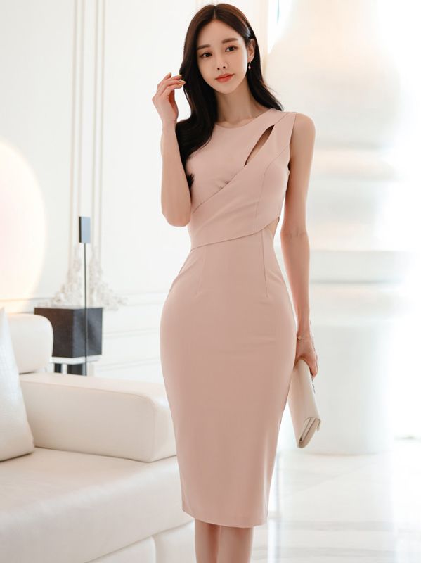 On Sale Pure Color Hollow Out Fashion Dress