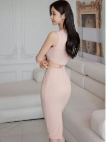 On Sale Pure Color Hollow Out Fashion Dress 