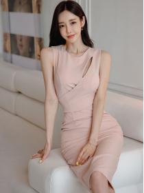On Sale Pure Color Hollow Out Fashion Dress 