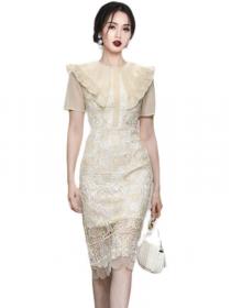 On Sale Stand Collars Lace Hollow Out Dress 
