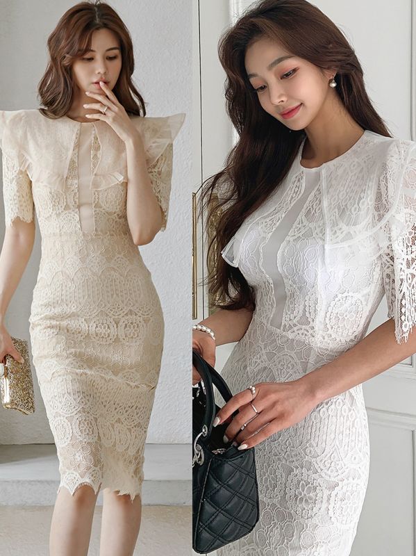 On Sale Stand Collars Lace Hollow Out Dress