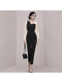 Outlet New fashion temperament lantern sleeve black jumpsuit