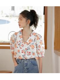 embroidery    Printed Short Sleeve Floral Shirt