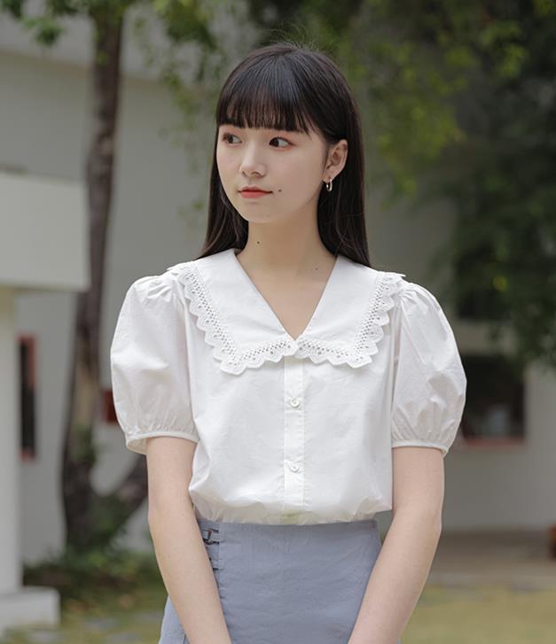Korean Style Doll Collars Pure Color Blouse