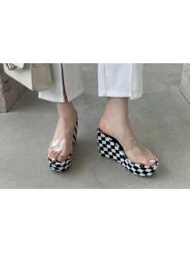 Outlet Checkerboard color matching high-heeled transparent plastic Slipper