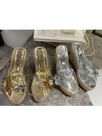 Summer fashion sequined flower transparent wedge high-heeled slippers