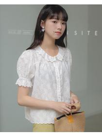 Korean Style Doll Collars Pure Color Blouse 