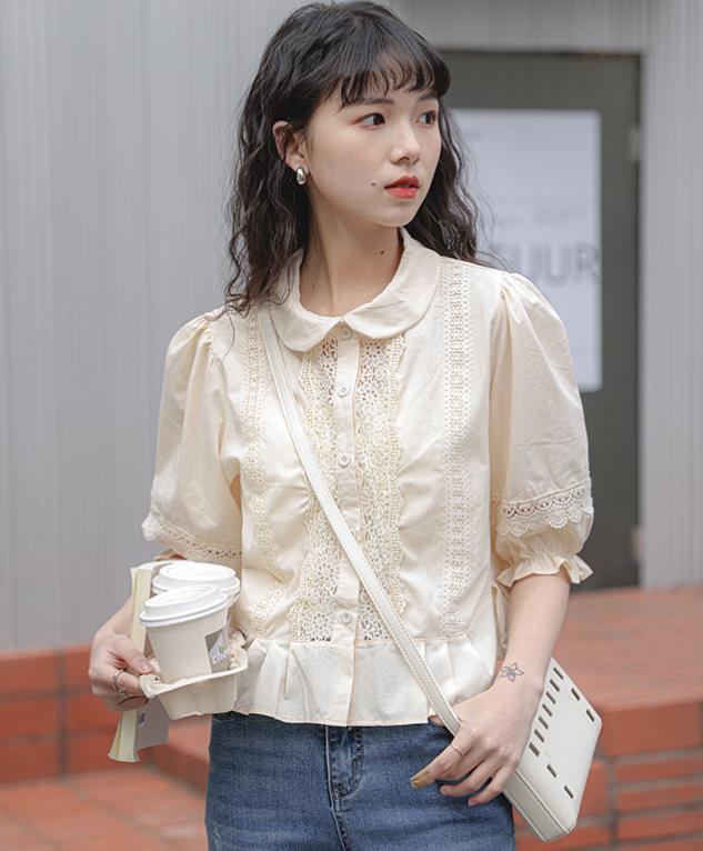 Korean Style Doll Collars Pure Color Blouse