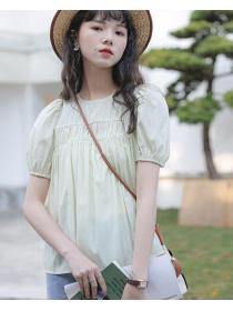 Embroidered doll collar loose Pure Color Blouse 